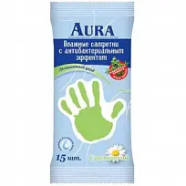 Купить: Aura 15 шт салфетки влажные антибактериальные
