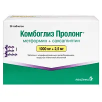 Купить: Комбоглиз Пролонг 1000 мг + 2,5 мг 56 шт таблетки покрытые пленочной оболочкой с модифицированным высвобождением