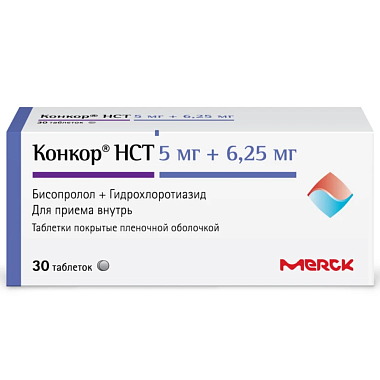 Купить Конкор НСТ 5 мг + 6,25 мг 30 шт таблетки покрытые пленочной оболочкой