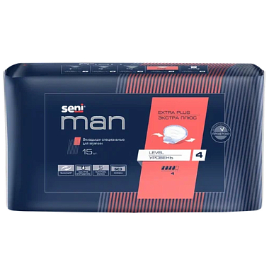 Купить Seni Man Extra Plus 15 шт прокладки-вкладыши урологические для мужчин кровень 4