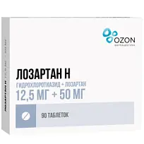 Купить: Лозартан Н 12,5 мг + 50 мг 90 шт таблетки покрытые пленочной оболочкой