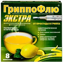 Купить: ГриппоФлю Экстра 13 г 8 шт порошок для приготовления раствора для приема внутрь пакет лимон