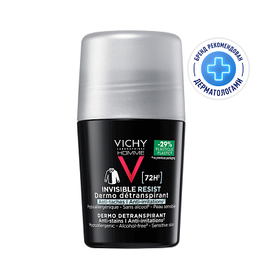 Купить Vichy Homme Invisible 50 мл дезодорант-антиперспирант шариковый мужской  защита от пота 72 ч