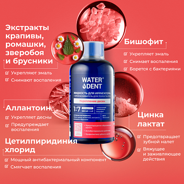 Купить Waterdent 500 мл жидкость для ирригатора ополаскиватель укрепление десен 2 в 1