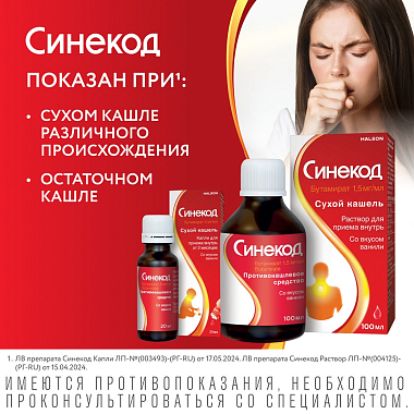 Купить Синекод 1,5 мг/мл 100 мл раствор для приема внутрь