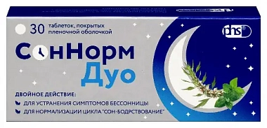 Купить СонНорм Дуо 3 мг + 1,16 мг + 28 мг 30 шт таблетки покрытые пленочной оболочкой