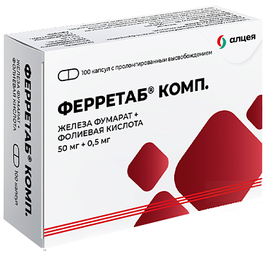 Купить Ферретаб Комп 50 мг + 0,5 мг 100 шт капсулы с пролонгированным высвобождением