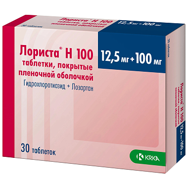 Купить Лориста Н 12,5 мг + 100 мг 30 шт таблетки покрытые пленочной оболочкой