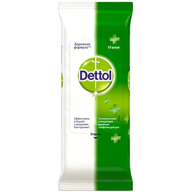 Купить Dettol 10 шт салфетки влажные анибактериальные