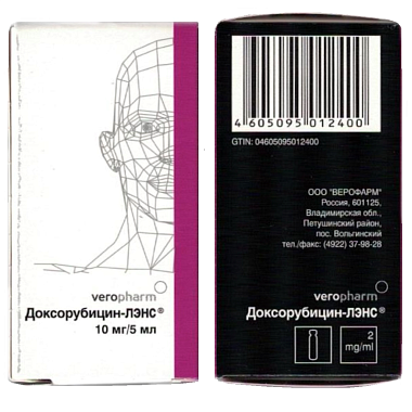 Купить Доксорубицин-ЛЭНС 2 мг/мл 5 мл 1 шт концентрат для приготовления раствора для внутриартериального внутривенного и внутрипузырного введения