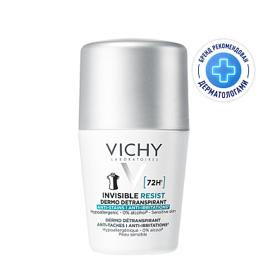 Купить Vichy Invisible 50 мл дезодорант-антиперспирант женский шариковый против белых и желтых пятен защита от пота 72 ч
