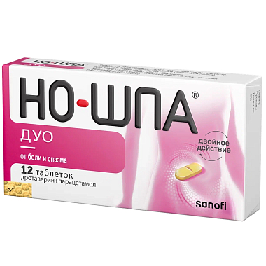 Купить Но-шпа Дуо 40 мг + 500 мг 12 шт таблетки
