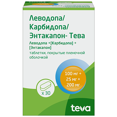 Купить Леводопа/Карбидопа/Энтакапон-Тева 100 мг + 25 мг + 200 мг 30 шт таблетки покрытые пленочной оболочкой