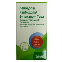 Купить: Леводопа/Карбидопа/Энтакапон-Тева 150 мг + 37,5 мг + 200 мг 100 шт таблетки покрытые пленочной оболочкой