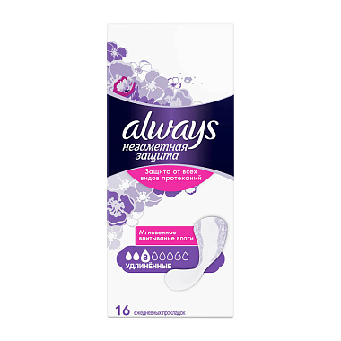 Купить Always Незаметная защита 16 шт прокладки ежедневные удлиненные
