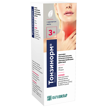Купить Тонзинорм 176 доз 0,255 мг/доз 30 мл спрей для местного применения мята