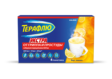 Купить ТераФлю Экстра 2 г 4 шт порошок для приготовления раствора для приема внутрь лимон