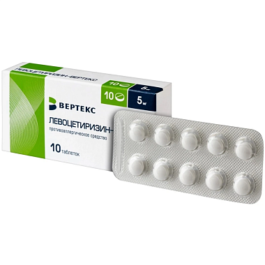Купить Левоцетиризин-Вертекс 5 мг 10 шт таблетки покрытые пленочной оболочкой