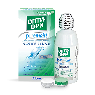 Купить Опти-Фри Pure Moist 90 мл раствор многофункциональный для очистки дезинфекции и хранения контактных линз с контейнером для хранения