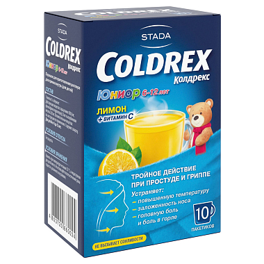 Купить Колдрекс Юниор 3г 10 шт порошок для приготовления раствора для приема внутрь для детей пакет