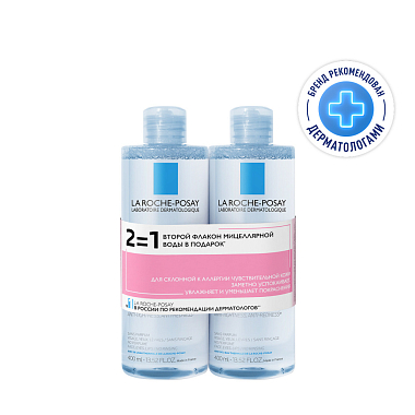Купить La Roche-Posay Toleriane 400 мл 2 шт мицеллярная вода для чувствительной и склонной к аллергии кожи лица и глаз