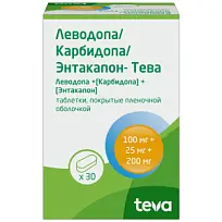 Купить: Леводопа/Карбидопа/Энтакапон-Тева 100 мг + 25 мг + 200 мг 30 шт таблетки покрытые пленочной оболочкой